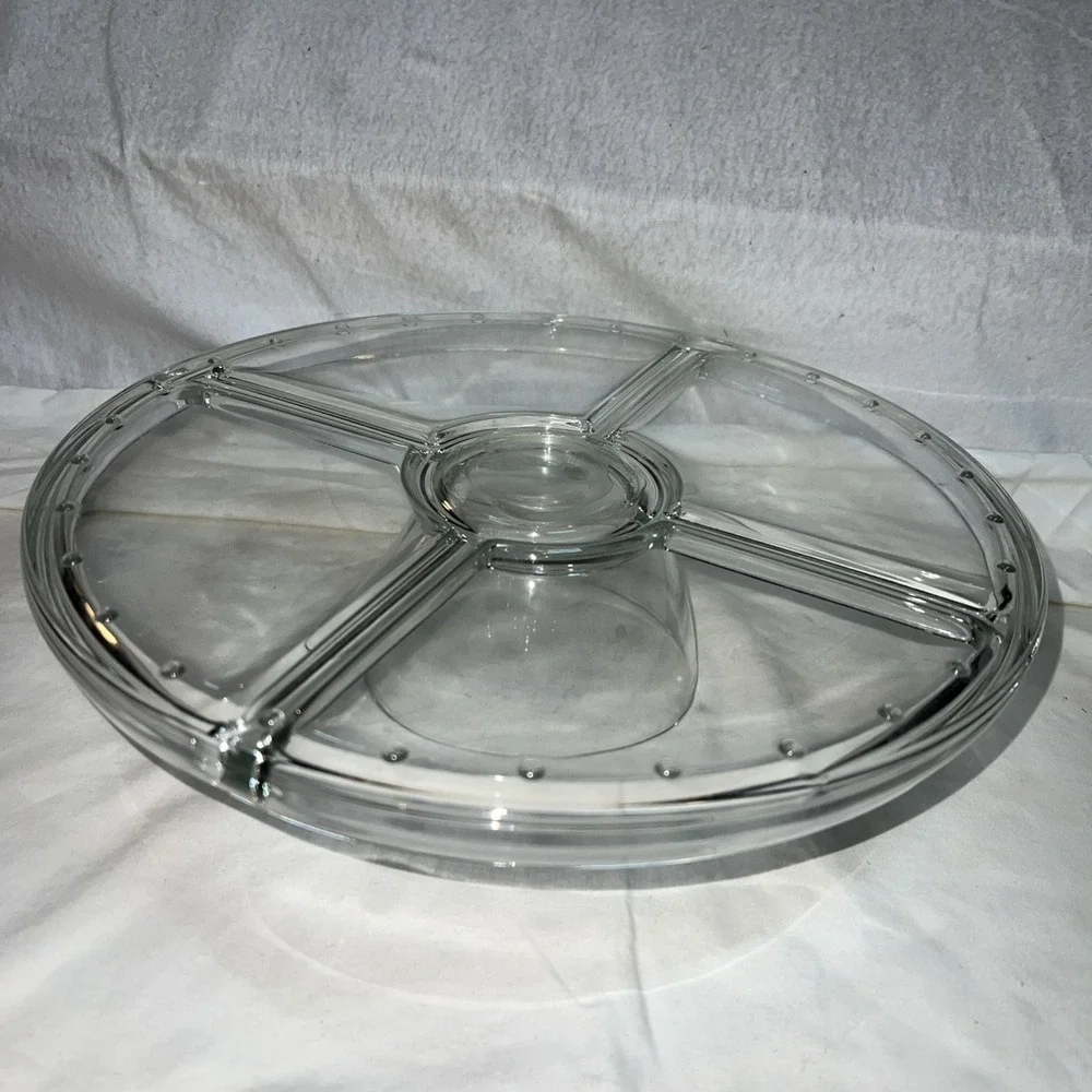NIB Gallerie Glass Pedestal Cake‎ Plate W/ Dome Cover 4-in-1 Bowl, Divided Plate